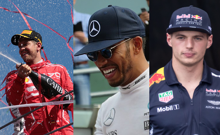 Sebastian Vettel, Lewis Hamilton e Max Verstappen