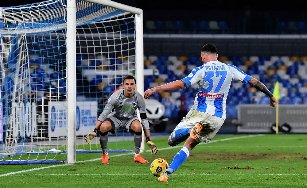 Andrea Petagna ed Emil Audero, Napoli-Sampdoria - Foto Antonio Fraioli