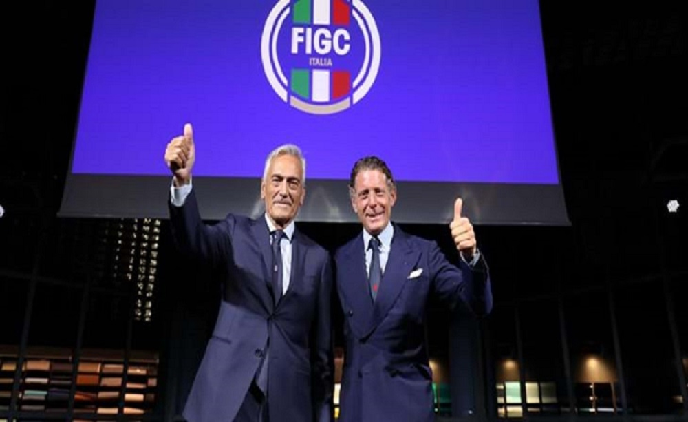 Lapo Elkann e Gabriele Gravina nuovo logo Figc