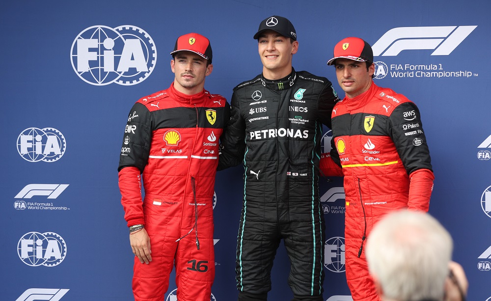 Charles Leclerc, George Russell e Carlos Sainz